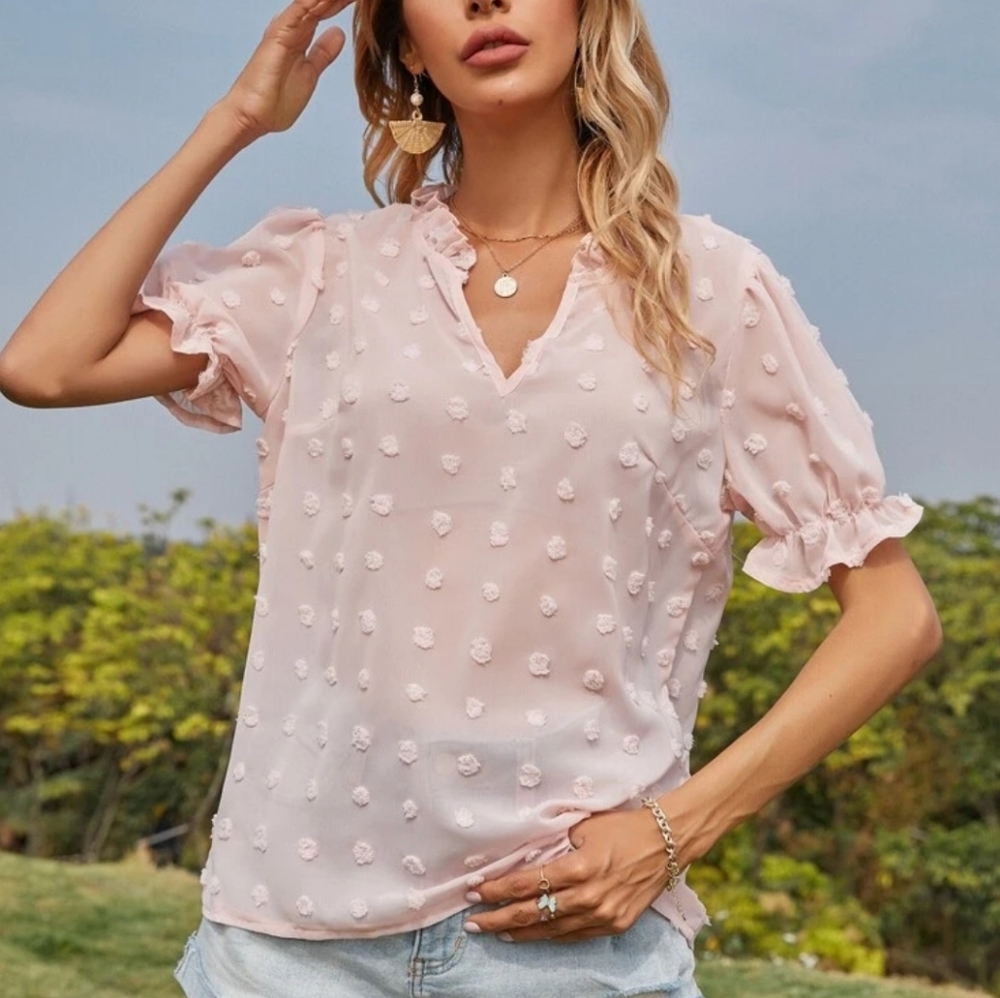 Swiss Dot Frill Chiffon Sheer Blouse